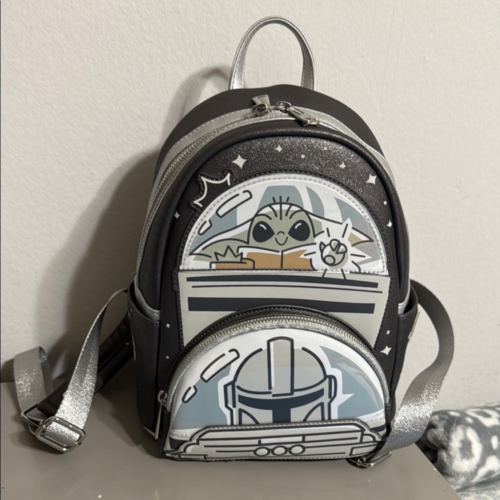 Star Wars Loungefly Backpack with Baby Yoda and Mandalorian Design